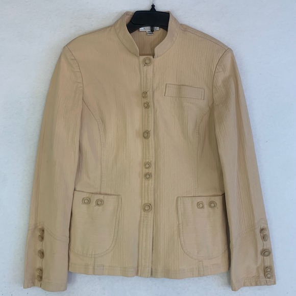 St. John Jackets & Blazers - Vintage St. John Sport Jacket Large Beige Cotton Safari Blazer‎ Textured Knit